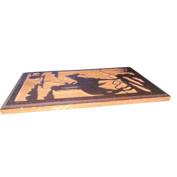 Native Indian Design Carved Wooden Plaque Horseback Souvenir Sequoia & General G - Picture 5 of 6